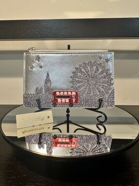 Accessorize London Silver Glitter Zip Wallet Card Holder